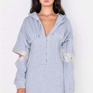 AKIRA Gray Hooded Dress with Silver Accents
